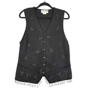 Joan Leslie Womens Vintage Beaded Sweater‎ Vest Petite Size M Black Hong Kong